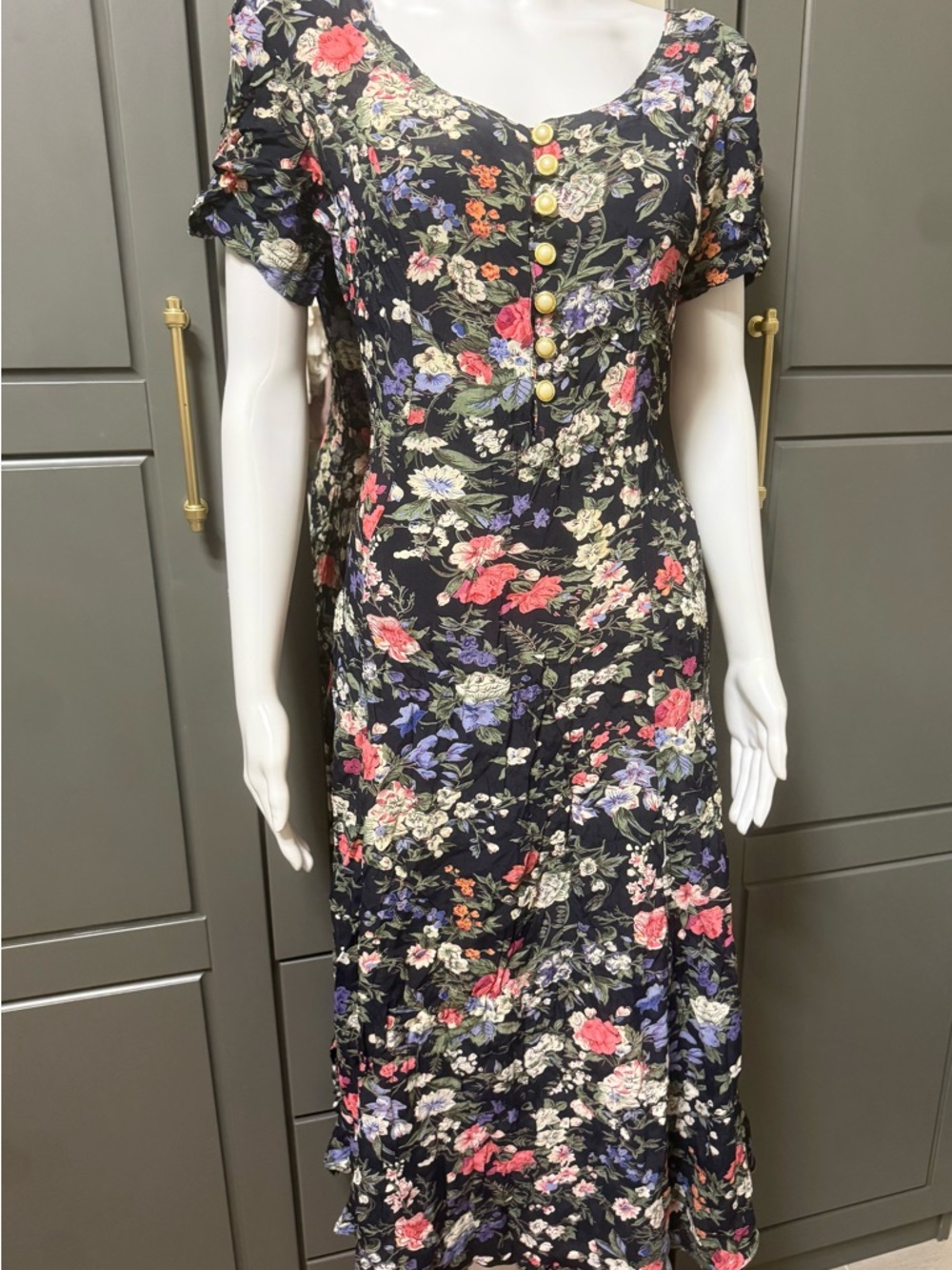 Vintage 90s Bila Cottagecore Maxi Dress -Dark Floral Rayon Boho Whimsygoth - Picture 2 of 12